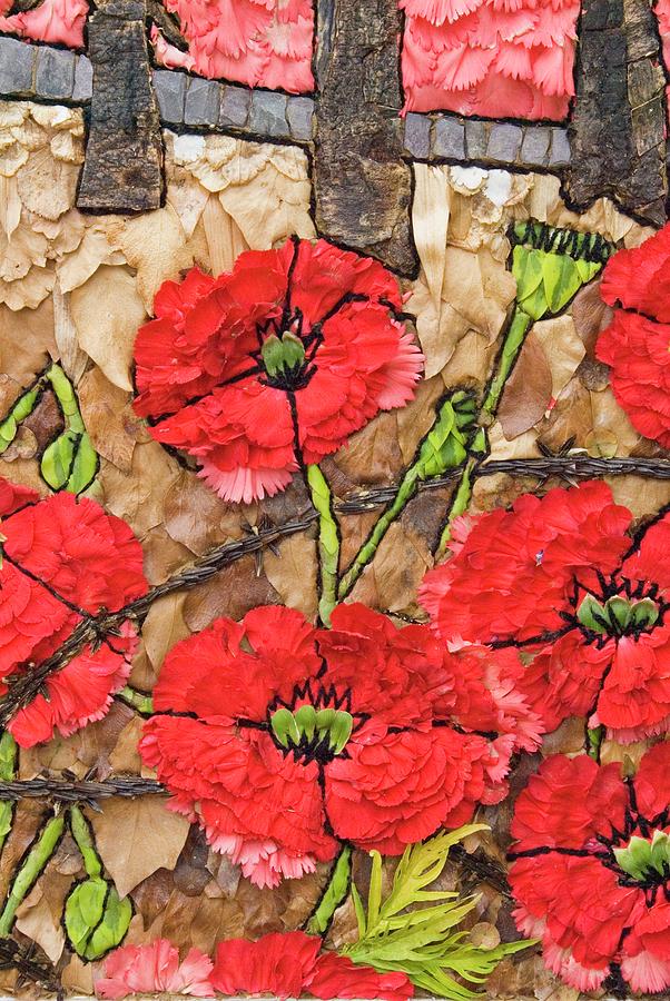 Poppy Digital Art - England, Derbyshire, Well Dressings, Flower Festival, Stoney Middleton, Stoney Middleton Well Dressing In Memoriam Commemorating 100 Years Since Ww1, 2014 by Deborah Waters