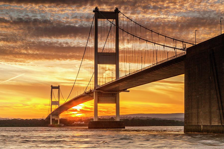 Sunset Digital Art - England, Great Britain, British Isles, Avon, The First Severn Bridge by Billy Stock