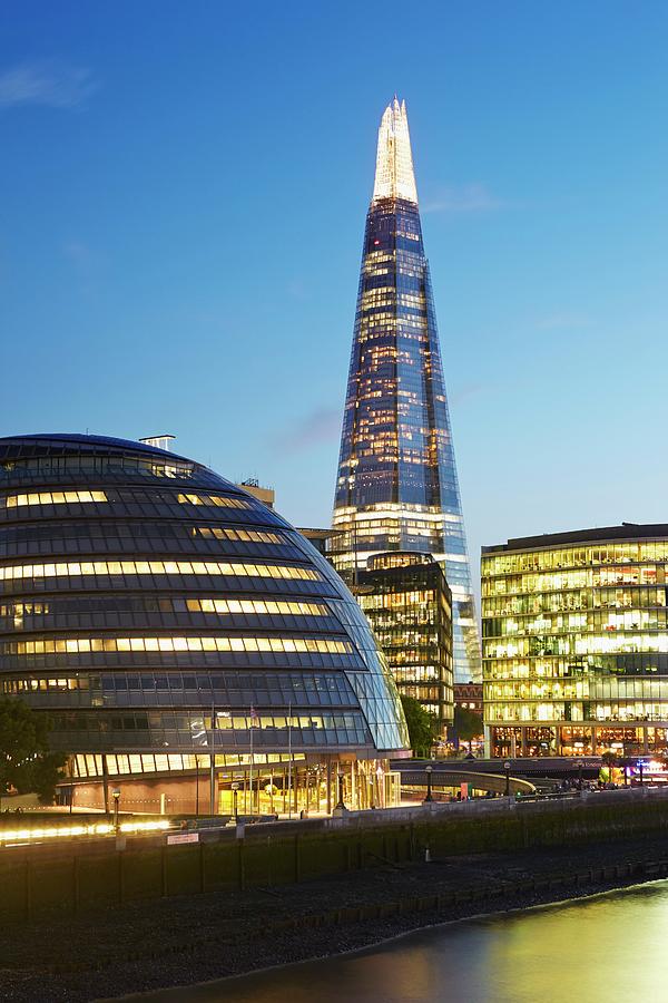 England, Great Britain, British Isles, London, Southwark, The Shard And City Hall, River Thames In The Foreground Digital Art by Richard Taylor