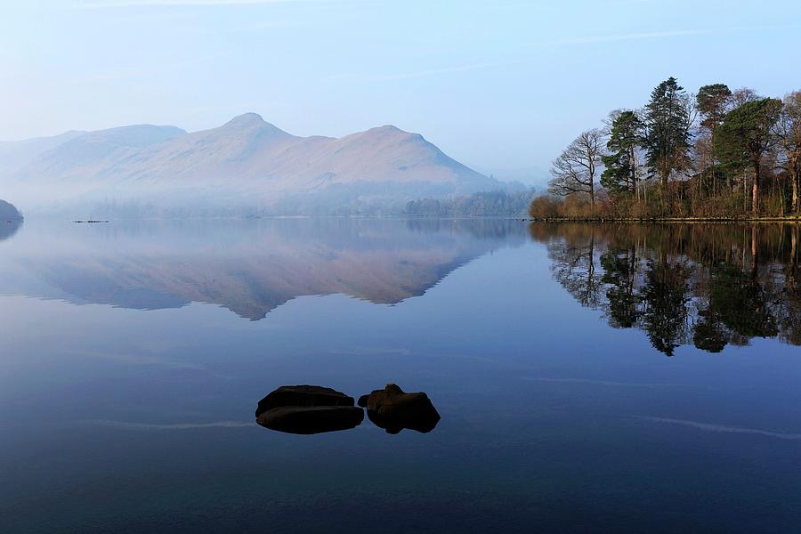 England, Great Britain, Lake District, British Isles, Cumbria, Keswick, Misty Dawn At Derwentwater Digital Art by Dave Porter