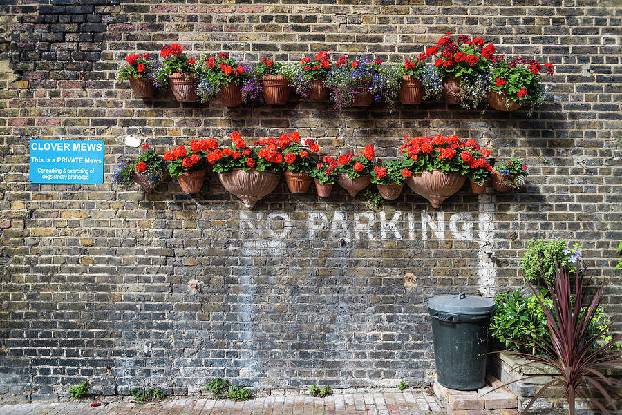 London Digital Art - England, London, Great Britain, London Borough Of Kensington & Chelsea, Chelsea, No Parking With Flowers. by Corrado Piccoli