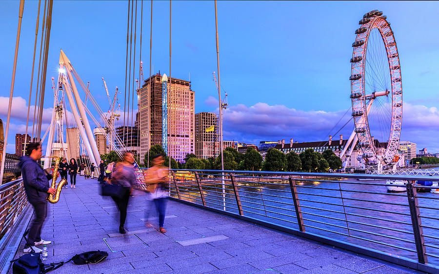 City Digital Art - England, London, Great Britain, Thames, London Borough Of Lambeth, London Eye, Millennium Wheel, Hungerford Bridge And The Millennium Wheel by Alessandro Saffo