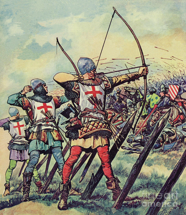 Arrow Painting - English bowmen at The Battle Of Crecy by Peter Jackson