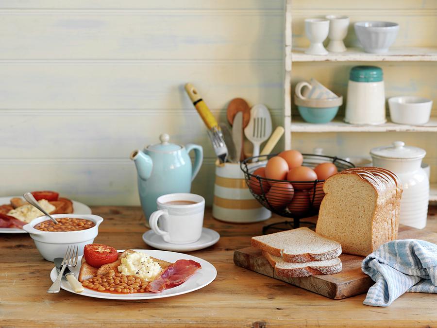 English Breakfast With Baked Beans, Fried Egg, Bacon And Toast Photograph by Gareth Morgans