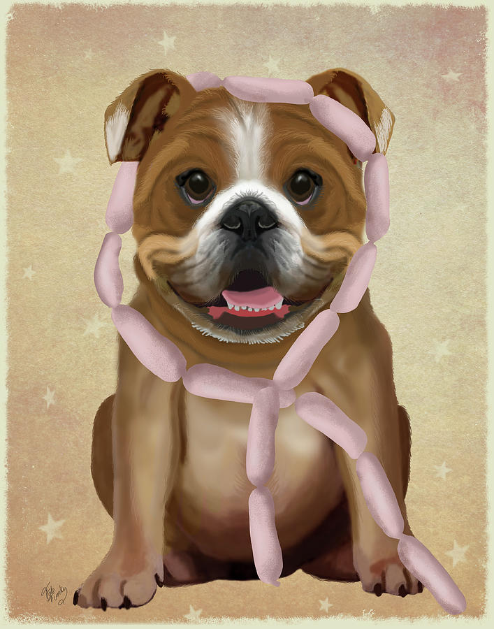 Dog Painting - English Bulldog Sausages by Fab Funky