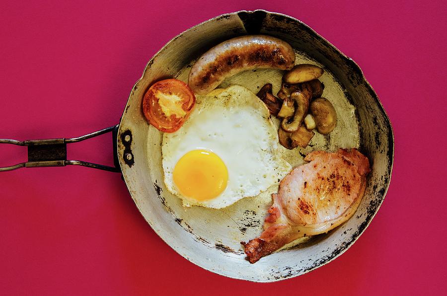 English Cooked Breakfast In An Old Frying Pan Photograph by Nick Sida
