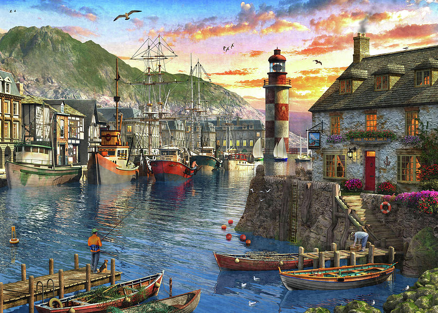 English Harbour Sunset Painting by MGL Meiklejohn Graphics Licensing