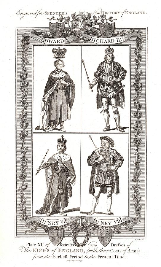 English Kings With Coats Of Arms Drawing by Print Collector