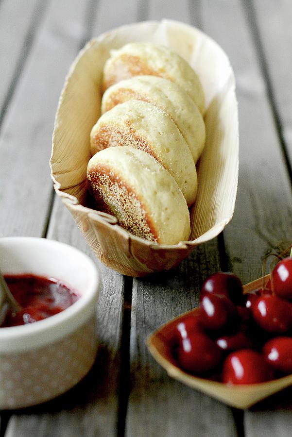 Bread Photograph - English Muffins With Cherries by Dorota Piekarska