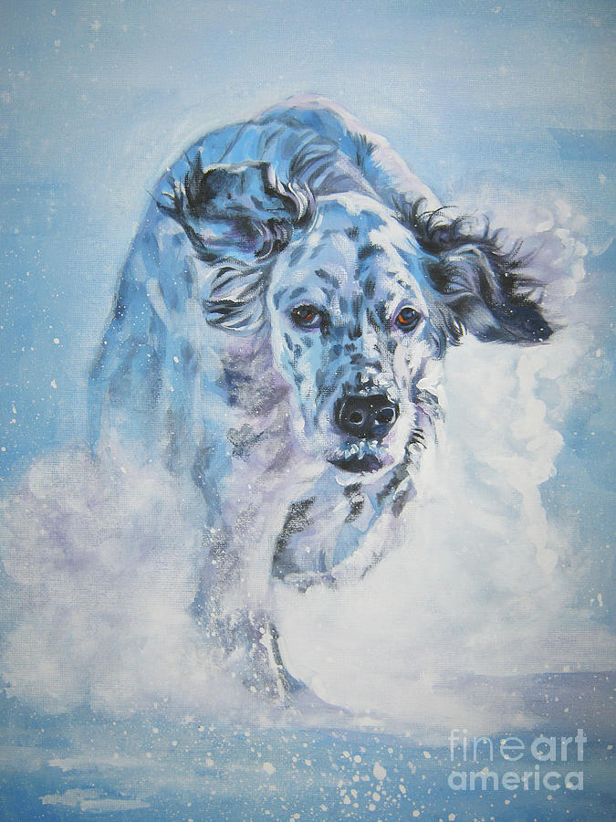 Winter Painting - English Setter running by Lee Ann Shepard