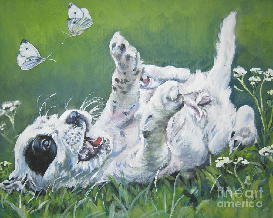 English Setter Puppy and Butterflies Painting by Lee Ann Shepard