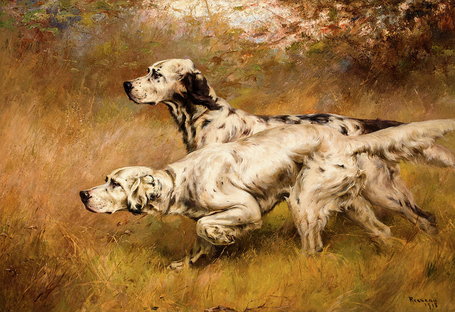 Dog Painting - English Setters on Point by Percival Leonard Rosseau