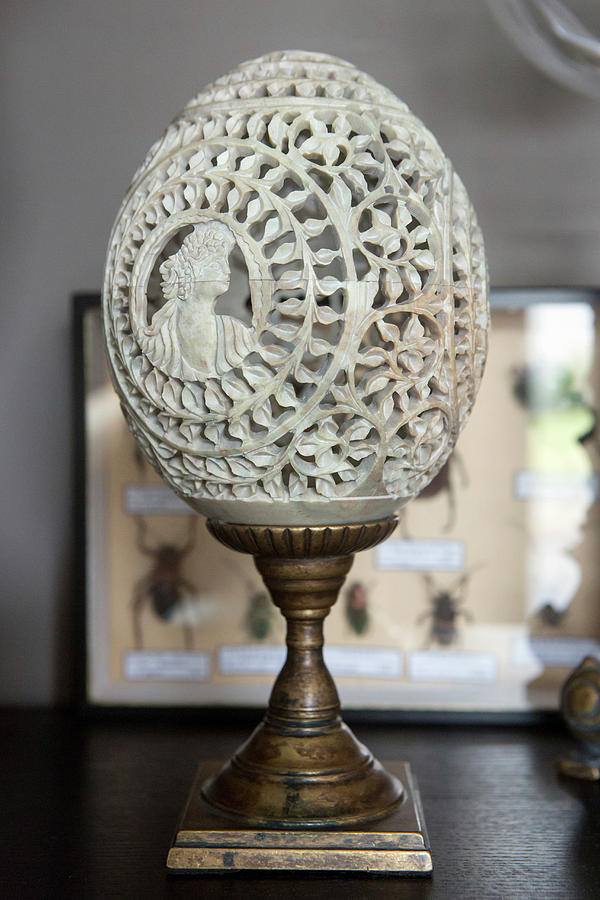 Engraved Ostrich Egg On Metal Stand Photograph by Anne-catherine Scoffoni