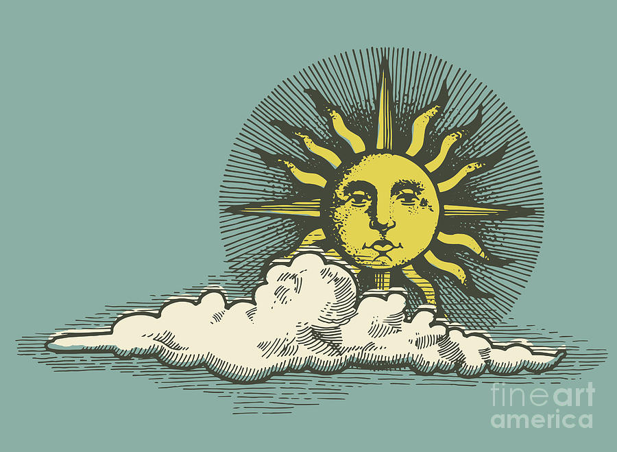 Symbol Digital Art - Engraved Sun And Clud In The Sky Vector by Mary Frost