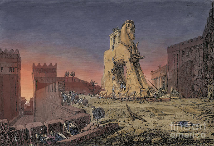 Castle Photograph - Engraving After The Trojan Horse by Bettmann