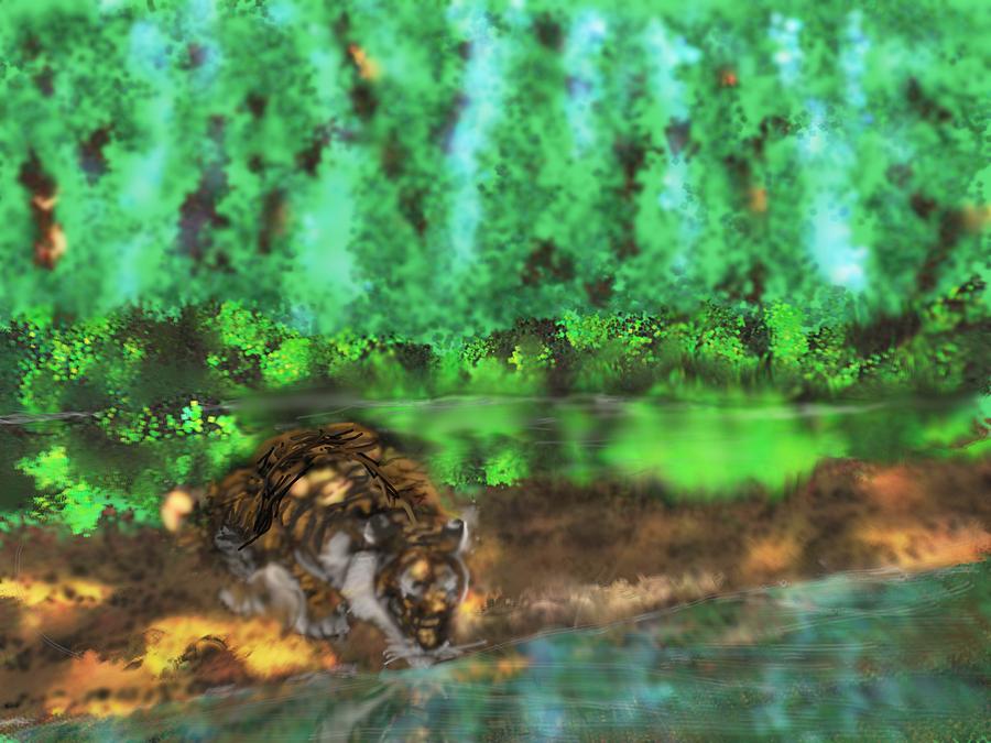 Enlightened Tiger Drinking by Robert Rearick Enlightened Tiger Drinking by Robert Rearick