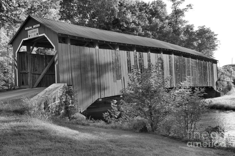 Enslow Covered Bridge Black And White Photograph by Adam Jewell