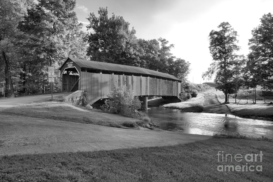 Enslow covered Bridge Landscape Black And White Photograph by Adam Jewell