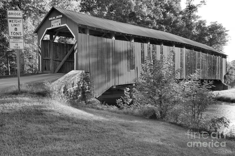 Enslow Covered Bridge Lush Landscape Black And White Photograph by Adam Jewell