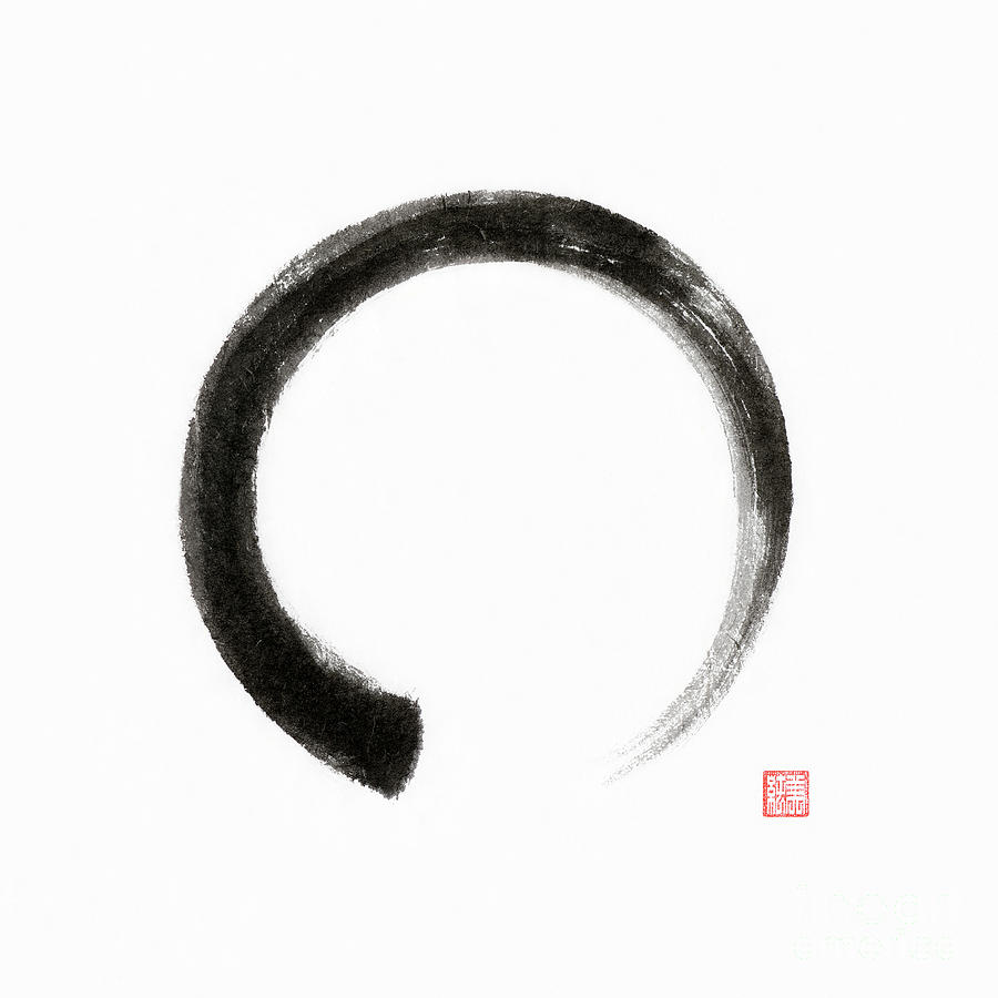 Ring Painting - Enso circle Japanese Zen Sumi-e painting on white rice paper by Awen Fine Art Prints