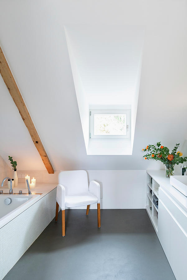 Ensuite Bathroom With Fitted Cabinets In Converted Attic Photograph by Alexandra Dost