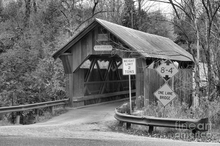 Entering Emilys Covered Bridge Black And White Photograph by Adam Jewell
