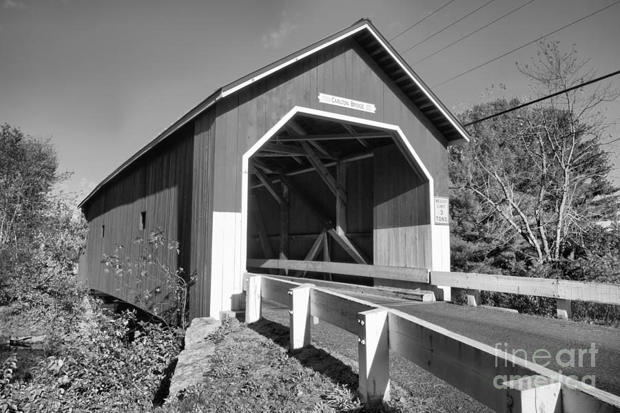 Entering The Carleton Covered Bridge Black And White Photograph by Adam Jewell