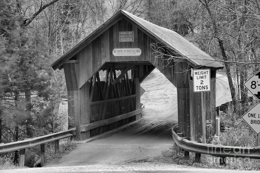 Entering The Gold Brook Covered Bridge Black And White Photograph by Adam Jewell
