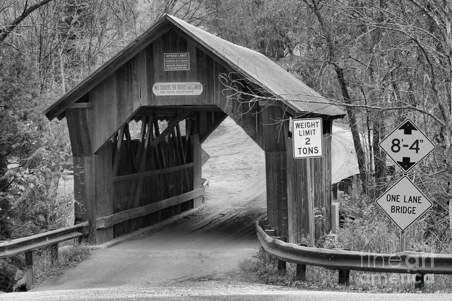 Entering The Stowe Hollow Covered Bridge Black And White Photograph by Adam Jewell