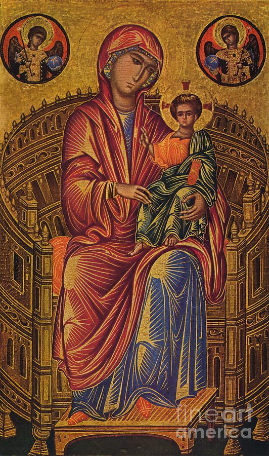 Enthroned Madonna And Child Drawing by Print Collector