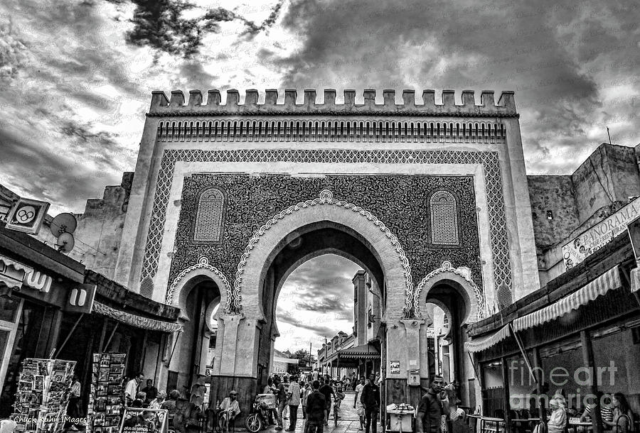 Entrance to Fes Morocco Medina Walls BW  Photograph by Chuck Kuhn
