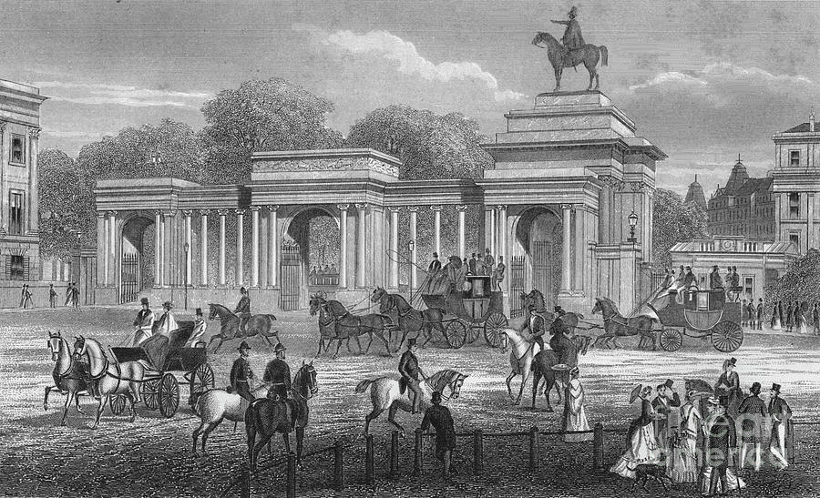 Entrance To Hyde Park, London, C1850 Drawing by Print Collector
