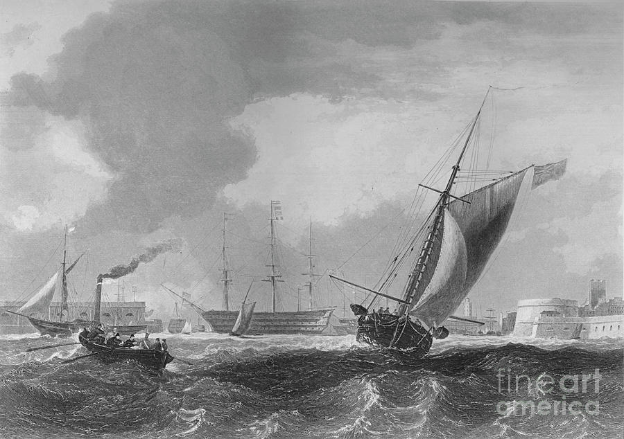 Entrance To Portsmouth Harbour, 1859 Drawing by Print Collector