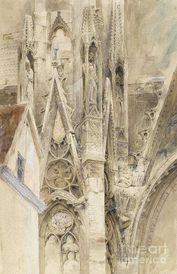 Entrance to South Transept of Rouen Cathedral, 1854 Painting by John Ruskin