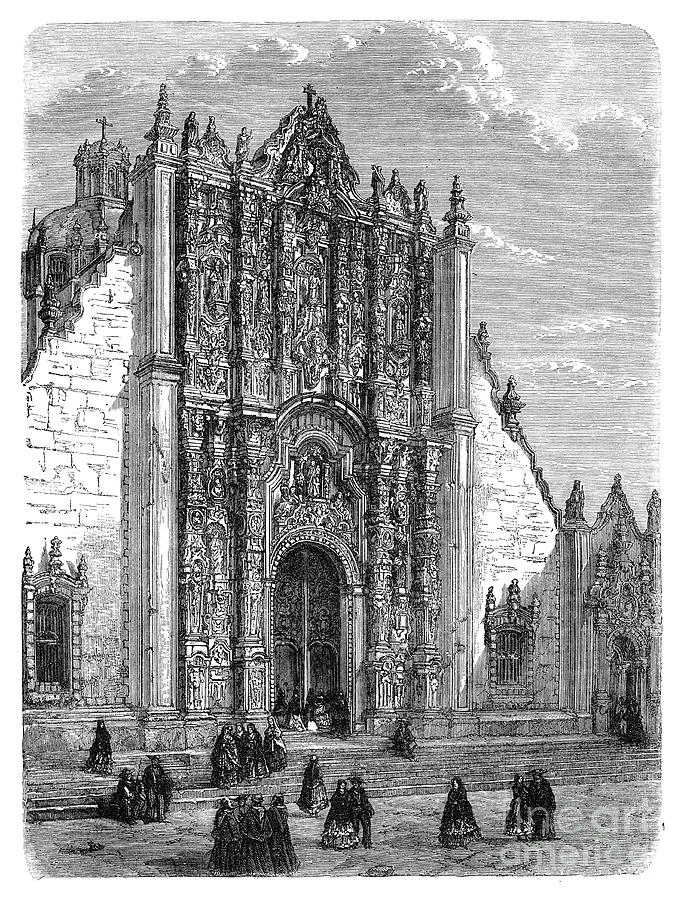 Entrance To The Cathedral Of Mexico Drawing by Print Collector