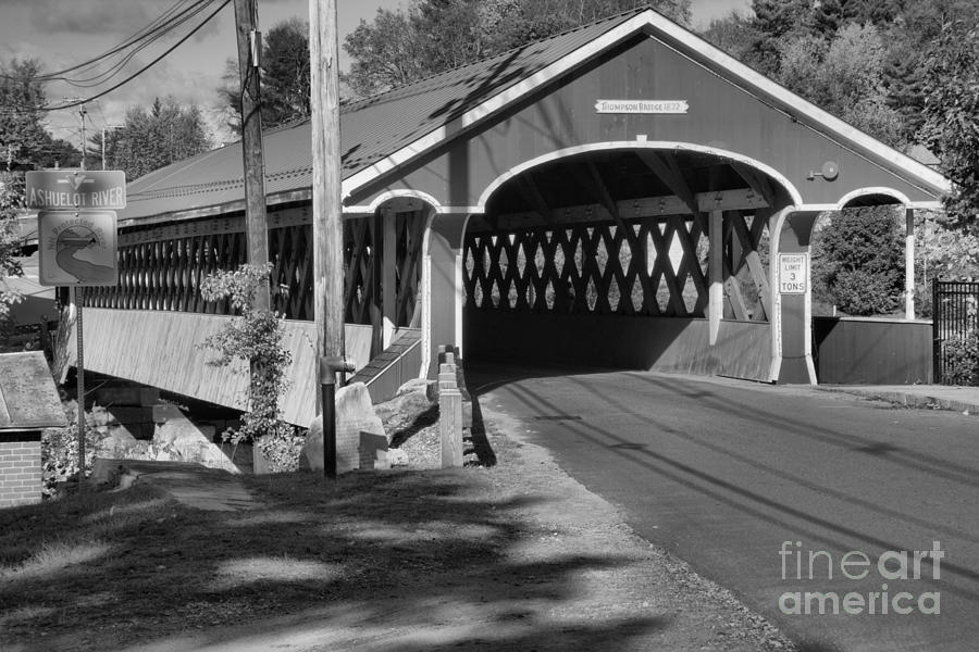 Entrance To The Thompson Covered Bridge Black And White Photograph by Adam Jewell