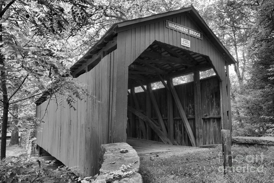 Entrance To The Wagoner Covered Bridge Black And White Photograph by Adam Jewell