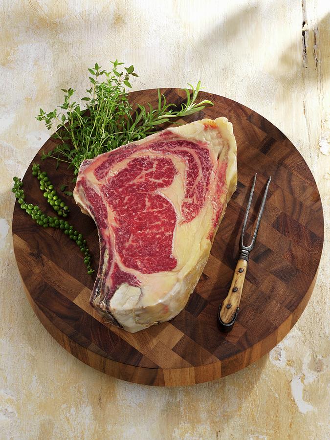 Entrecote Steak Of Wagyu Beef On A Wooden Board Photograph by Newedel, Karl