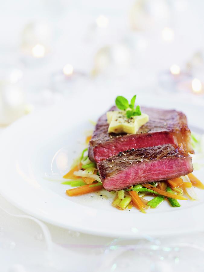Entrecote With Carrots And Spring Onions christmas Photograph by Clara Tuma