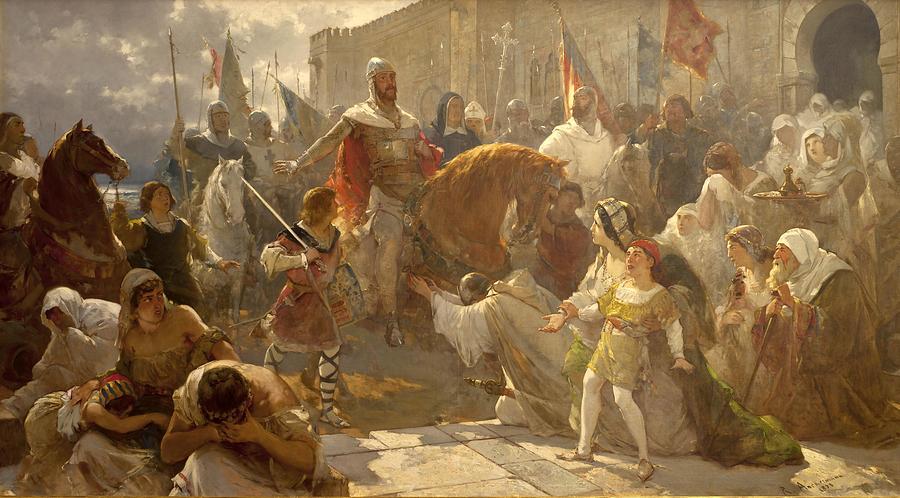 Entry of Jaime I the conqueror in Medina Mayurka, work of Ricard Ankermann. Hall of the lost steps. Painting by Album