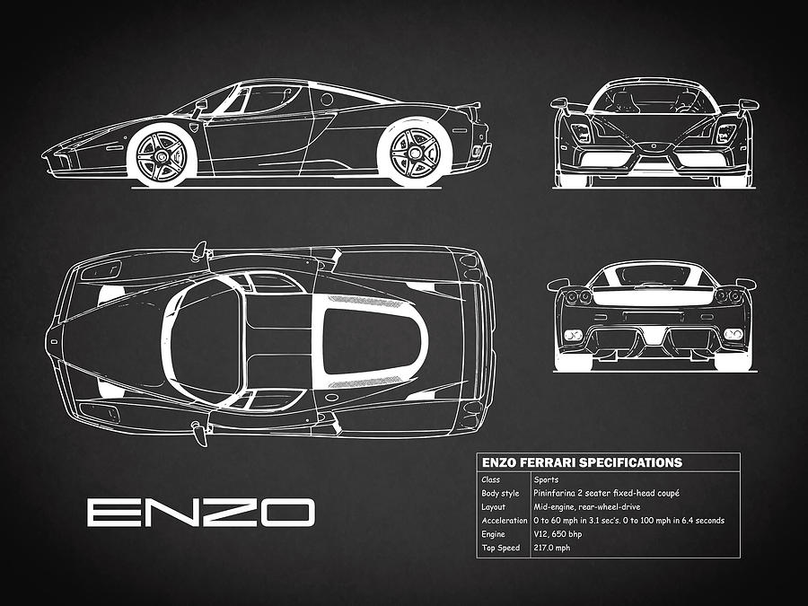 Enzo Ferrari Blueprint Black Photograph By Mark Rogan