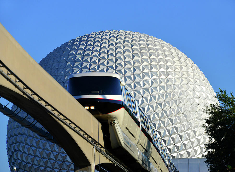 Transportation Photograph - Epcot and Monorail black by David Lee Thompson