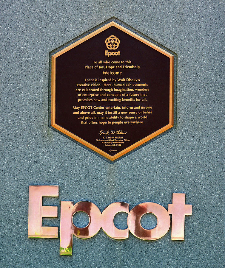 Epcot dedication plaque 1982 Photograph by David Lee Thompson