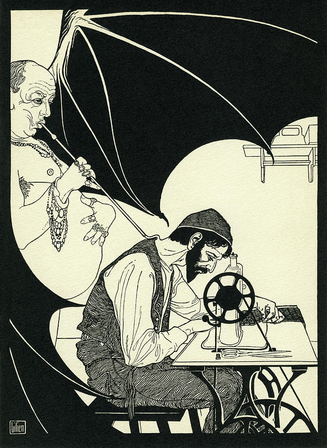 Border Drawing - Ephraim Moses Lilien Illustration For Poem  On The Sewing Machine by Ephraim Moses Lilien