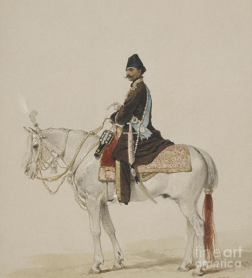 Equestrian Portrait Of Naser Al-din Drawing by Heritage Images