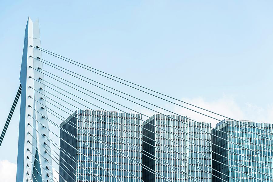 Architecture Digital Art - Erasmus Bridge & High Rises, Netherlands by Helge Bias