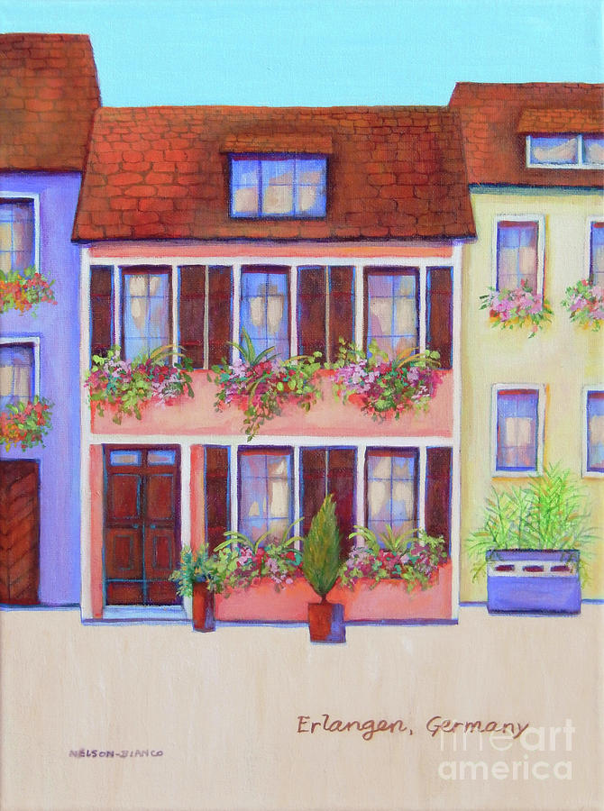 Erlangen Pink Row House Painting by Sharon Nelson-Bianco