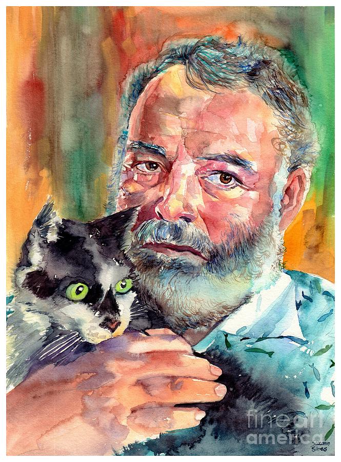 The Great Gatsby Painting - Ernest Hemingway Portrait by Suzann Sines