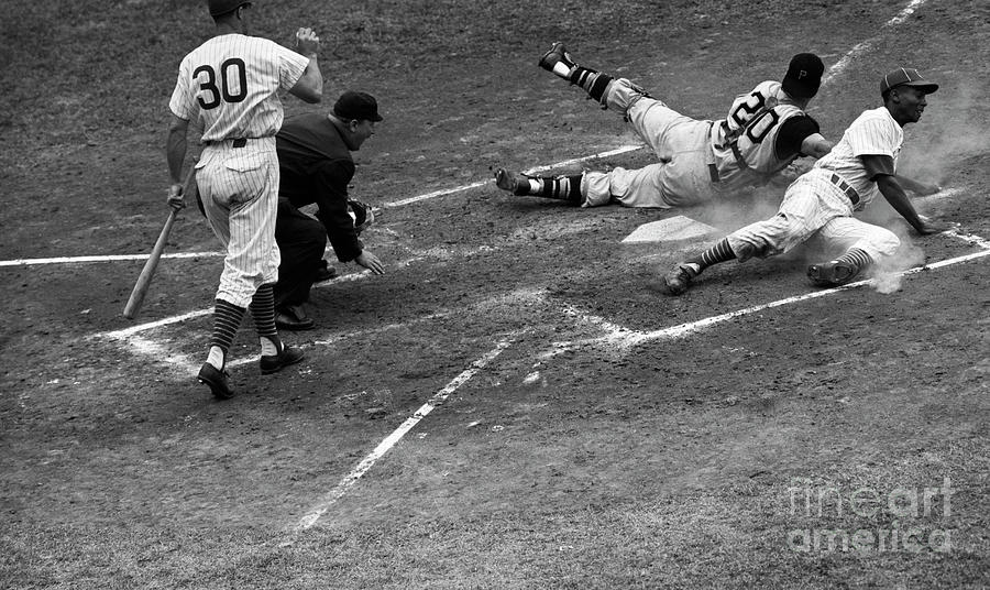 Ernie Banks Sliding Safely Into Home Photograph by Bettmann