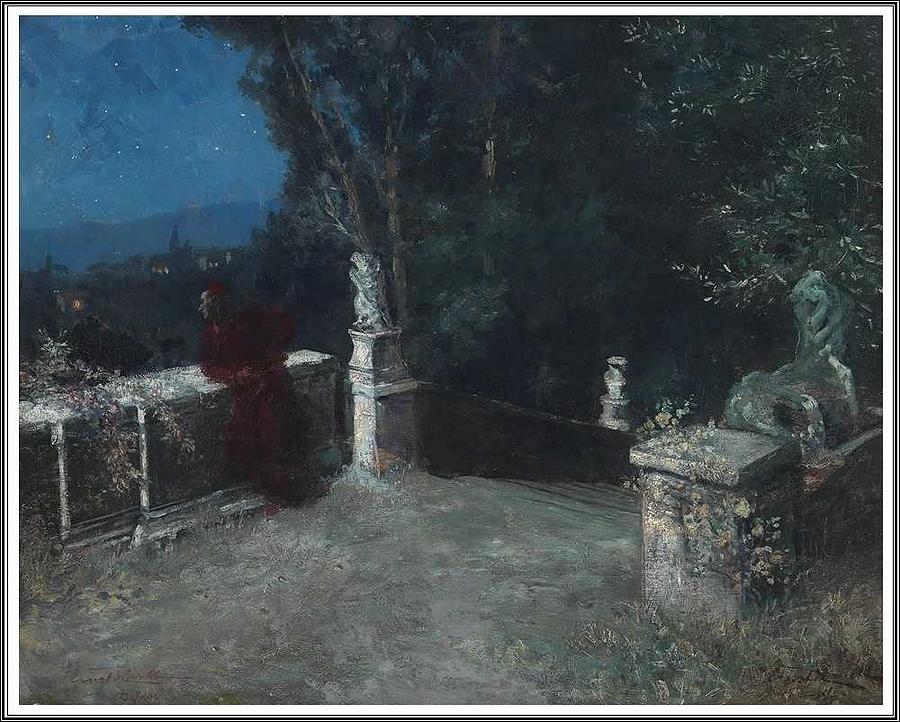 Nature Painting - Ernst Hardt  1869-1917 Vue sur la Ville au Clair de Lune - 1917 by Celestial Images